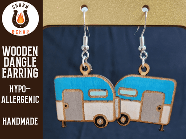 Camper Wood Dangle Earrings - Outdoors Fashion Earring - Dangle Earring - Charm and Char